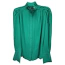 Isabel Marant Ruffled-Neck Button-Up Shirt in Green Silk
