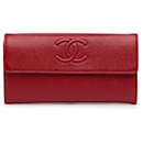 Chanel Red CC Caviar Long Wallet