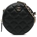 Chanel Black CC Quilted Caviar Round Clutch With Chain