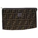 FENDI Zucca Canvas Clutch Bag Brown Black Auth 72651 - Fendi