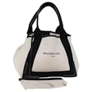 BALENCIAGA Cabas S Hand Bag Canvas White Black Auth bs13699 - Balenciaga