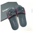 Chanel Camelia Tweed Sandals Flip Flops