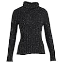 Khaite Metallic Rib-Knit Turtleneck Sweater in Black Cashmere