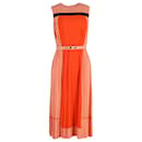 Victoria Beckham Pleated Colorblock Midi Dress in Orange Silk