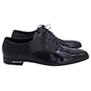 Prada Saffiano-Trimmed Oxford Derby Shoes in Black Calfskin Leather