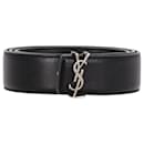 Saint Laurent Monogram Belt in Black Leather