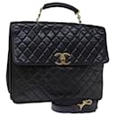 CHANEL Matelasse Hand Bag Leather 2way Black CC Auth bs13763 - Chanel