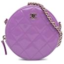 Chanel Purple CC Quilted Patent Round Clutch With Chain