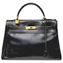 Highly Sought Vintage HERMES KELLY 32 Black Box & Gold plated jewelry - Hermès