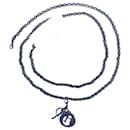 Blue Christian Dior chain shoulder strap with removable D.I.O.R. pendant.