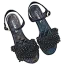 Chanel Black Pearl Slingback Sandals