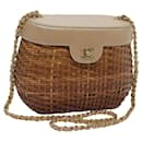 CHANEL Chain Shoulder Bag Wicker Beige CC Auth 71642A - Chanel