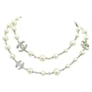 NEW CHANEL NECKLACE PEARL NECKLACE CC LOGO SILVER 100-104 PEARLS NECKLACE - Chanel