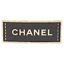 NEW CHANEL BROOCH LOGO PLATE LEATHER GOLD METAL LEATHER STEEL GOLDEN BROOCH - Chanel