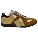 Maison Margiela Replica Lace-Up Sneakers in Gold Leather and Brown Suede - Maison Martin Margiela