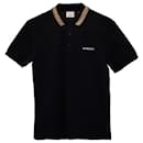 Burberry Icon Stripe Johnston Polo Shirt in Black Cotton