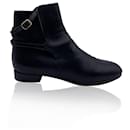 Black Leather Women Flat Ankle Boots Shoes US Size 38.5 - Autre Marque