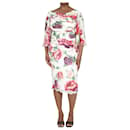Cream floral printed midi dress - size UK 14 - Dolce & Gabbana