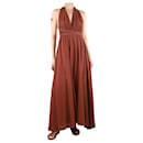 Brown halterneck side split maxi dress - size UK 8 - Autre Marque