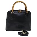 GUCCI Bamboo Hand Bag Leather 2way Black Auth 72549 - Gucci