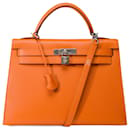 Hermes Kelly Tasche 32 aus orangefarbenem Leder - 101890 - Hermès