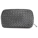 Bottega Veneta black intrecciato leather cosmetic bag