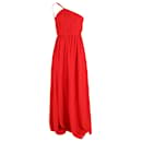 Lanvin One-Shoulder Plisse Gown in Red Silk