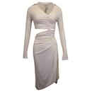Off-White – Asymmetrisches, gerüschtes Stretch-Kleid mit Cut-outs aus cremefarbener Viskose - Off White