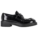 Prada Chocolate Loafers in Black Brushed Leather