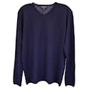 Emporio Armani Houndstooth V-Neck Sweater in Navy Blue Wool