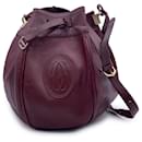 Vintage Burgundy Leather Drawstring Bucket Shoulder Bag - Cartier