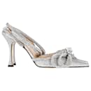 Mach & Mach Crystal-Embellished Double Bow Pumps in Silver Glitter Canvas