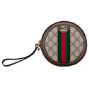 Gucci Brown GG Supreme Ophidia Round Clutch Bag
