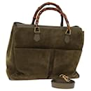 GUCCI Bamboo Hand Bag Suede 2way Khaki 002 123 0322 Auth 73447 - Gucci