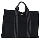 HERMES Fourre Tout MM Hand Bag Canvas Black Gray Auth bs13921 - Hermès