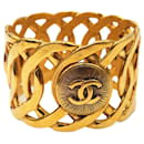 Chanel Vintage Gold Tone Rigid Chain & CC Medallion Cuff Bracelet