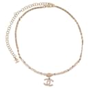 NEW CHANEL CHOKER NECKLACE CC LOGO PENDANT STRASS IN GOLD METAL NECKLACE - Chanel