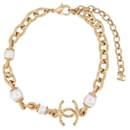 NEW CHANEL CHOKER NECKLACE LOGO CC PEARLS 30-40 CM IN GOLD METAL NECKLACE - Chanel
