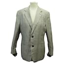 HERMES CHECKED SUIT JACKET G19821 L GRAY LINEN AND WOOL LINEN JACKET - Hermès