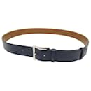 JM WESTON HALF JONC 105 BELT IN NAVY BLUE LEATHER + LEATHER BELT POUCH - JM Weston