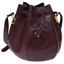 CARTIER Shoulder Bag Leather Wine Red Auth th4826 - Cartier