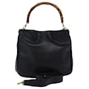 GUCCI Bamboo Hand Bag Leather 2way Black 001 1638 2615 Auth 72895 - Gucci