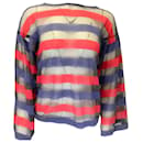 Giorgio Armani Red / Blue / Black Striped Sheer Knit Sweater - Autre Marque