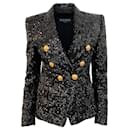 Balmain Black Sequined Double Breasted Jacket with Gold Buttons - Autre Marque