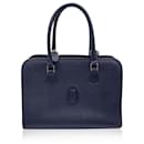 Vintage Navy Blue Leather Satchel Bag Handbag - Cartier