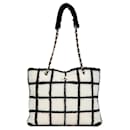 Chanel White Grid Shearling Shopping Tote