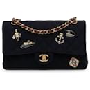 Chanel Blue Medium Classic Wool Paris-Hamburg Charms Double Flap