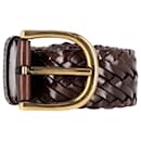Tom Ford Woven Belt in Brown Leather