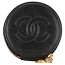 Pochette ronde en cuir pour accessoires Chanel CC Vanity en cuir A02786 en bon état
