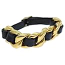 CHANEL Bracelet Metal Leather Gold Black CC Auth bs13971 - Chanel